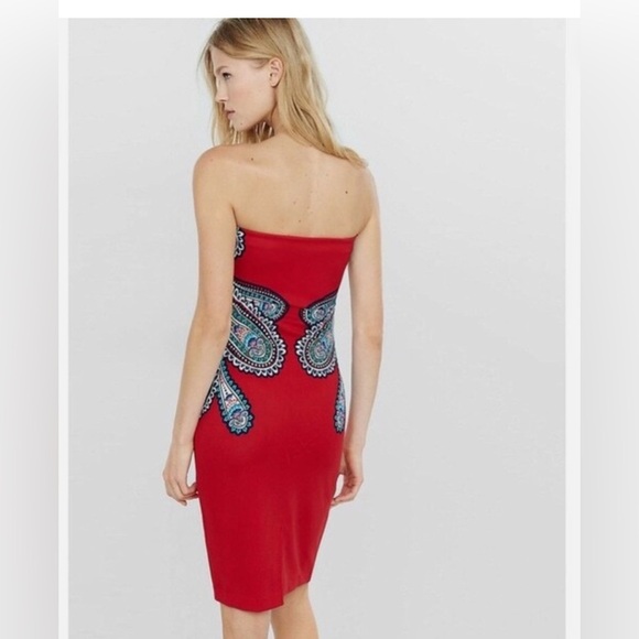 Express Red and Blue Strapless Bodycon Cocktail Dress - Picture 2 of 7